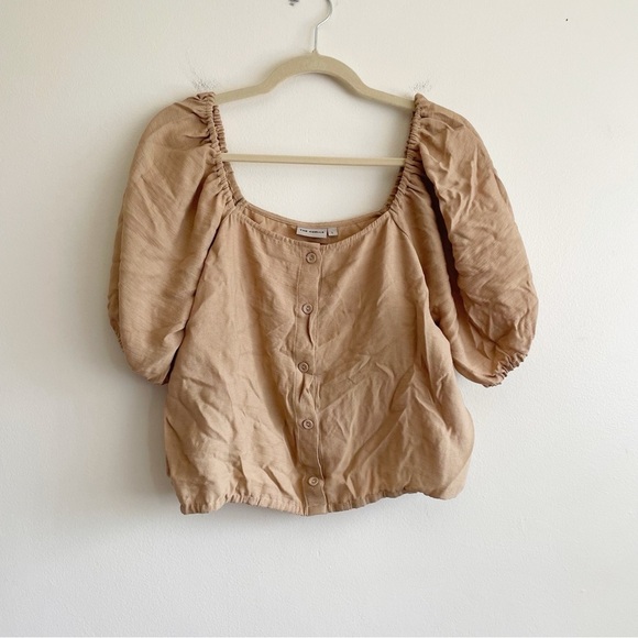 The Odells prairie blouse top Square Neck Sabbia puff sleeve boho coquette tan L - Picture 2 of 11